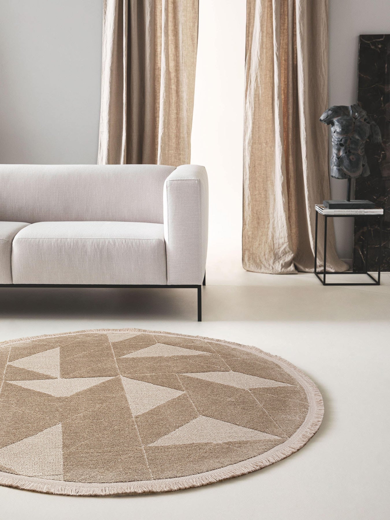 Sidney SDY05 Beige Round Plush Textured Living Room Machine Carpet