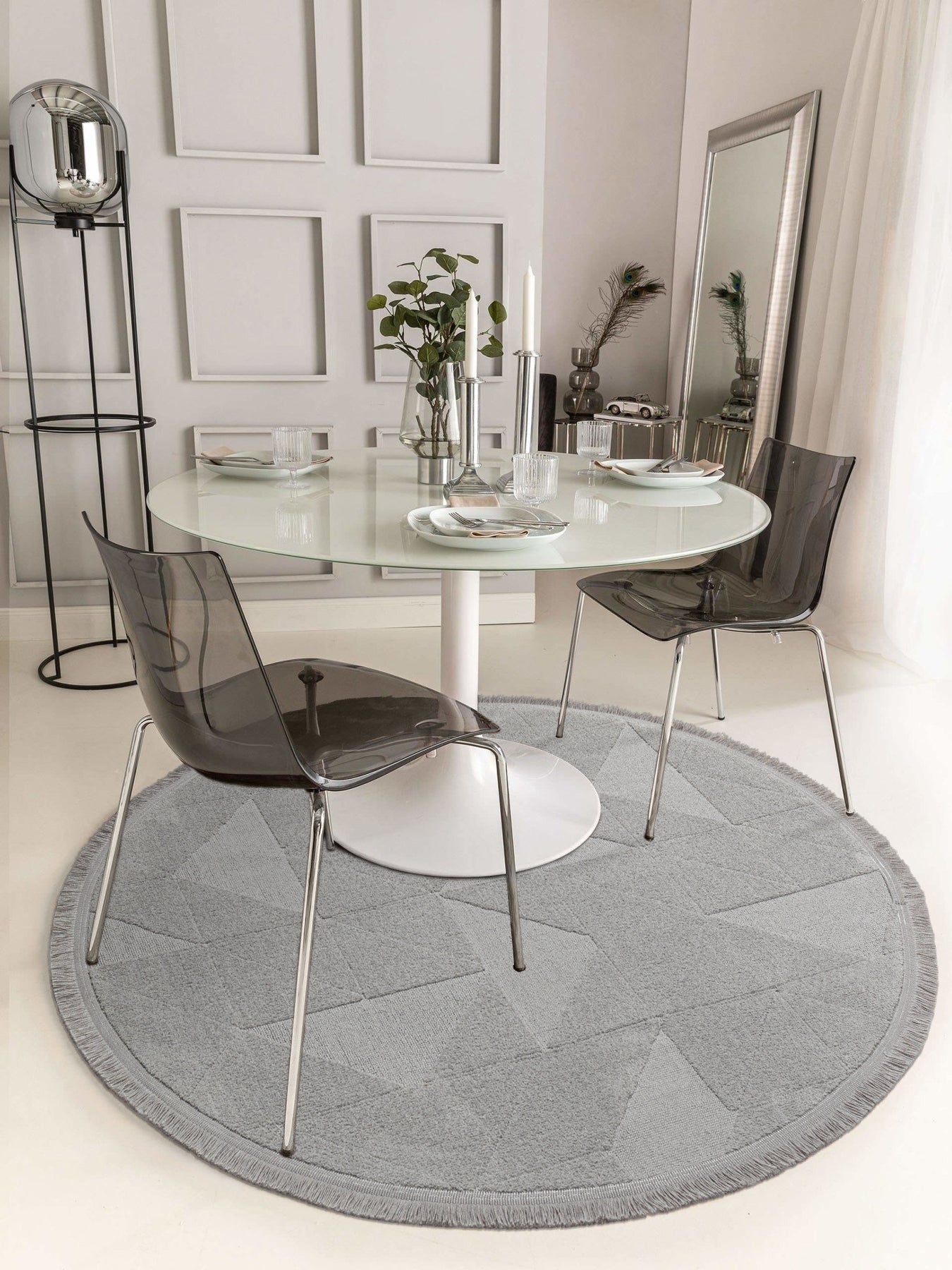 Sidney SDY04 Grey Round Plush Textured Living Room Machine Carpet