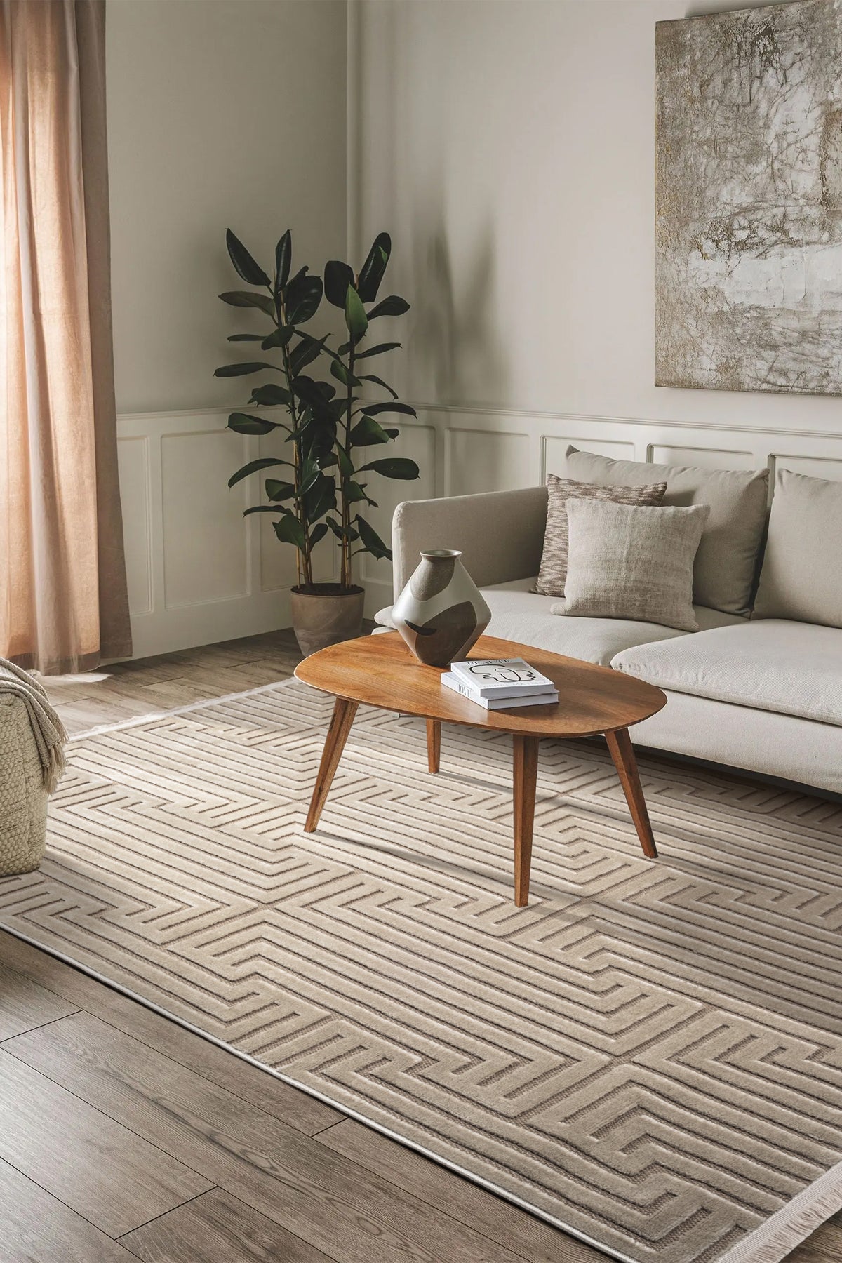 Pier PR03 Beige Scandinavian Patterned Modern Living Room Carpet