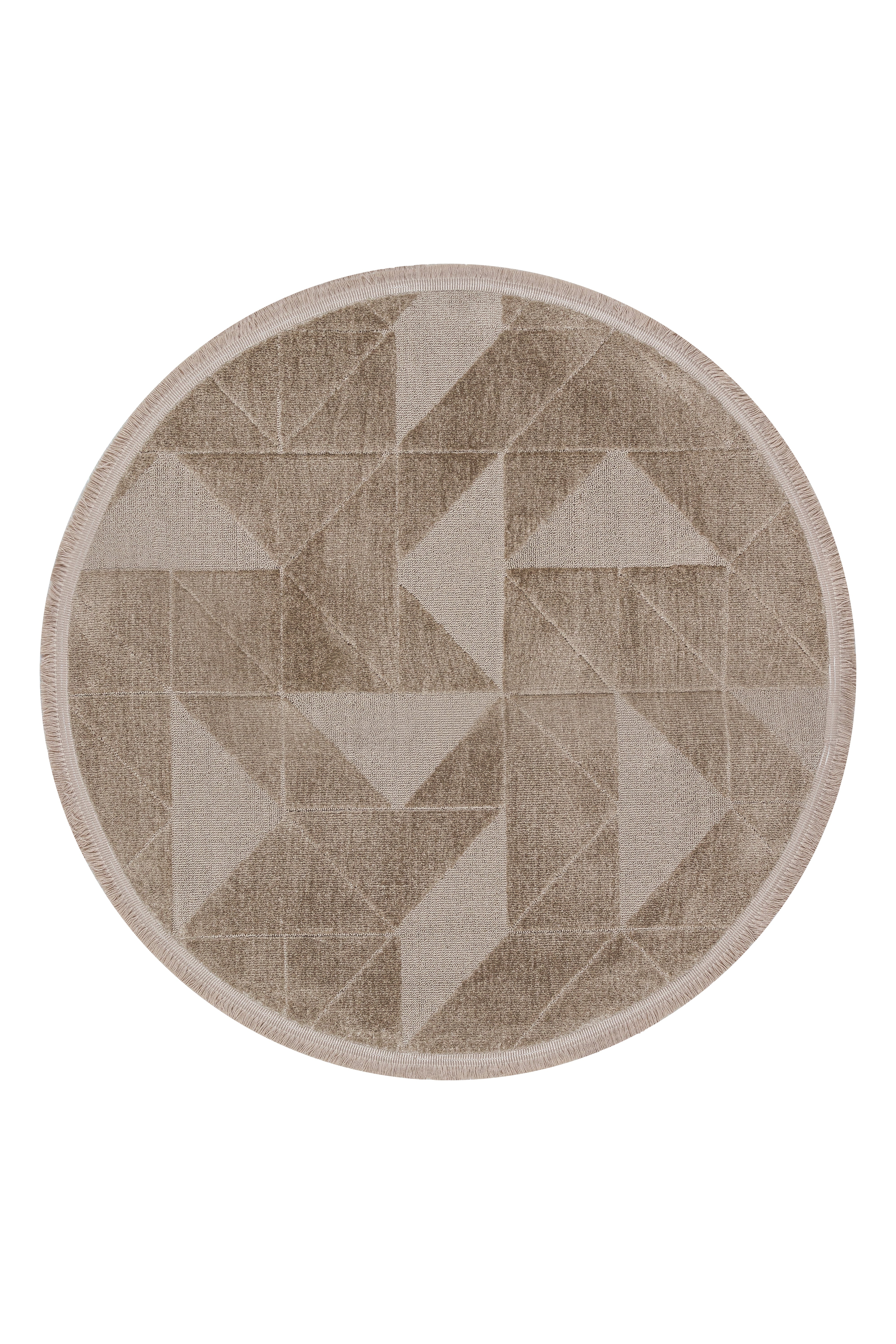 Sidney SDY05 Beige Round Plush Textured Living Room Machine Carpet