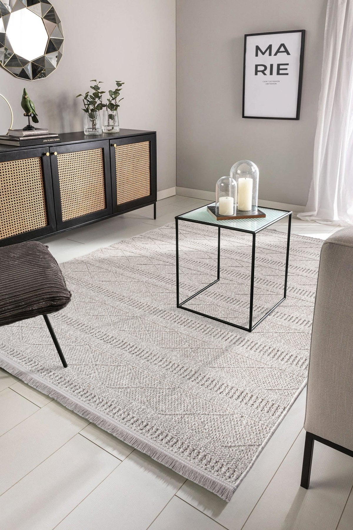 Marie MR01 Gray Macrame Woven Machine Rug